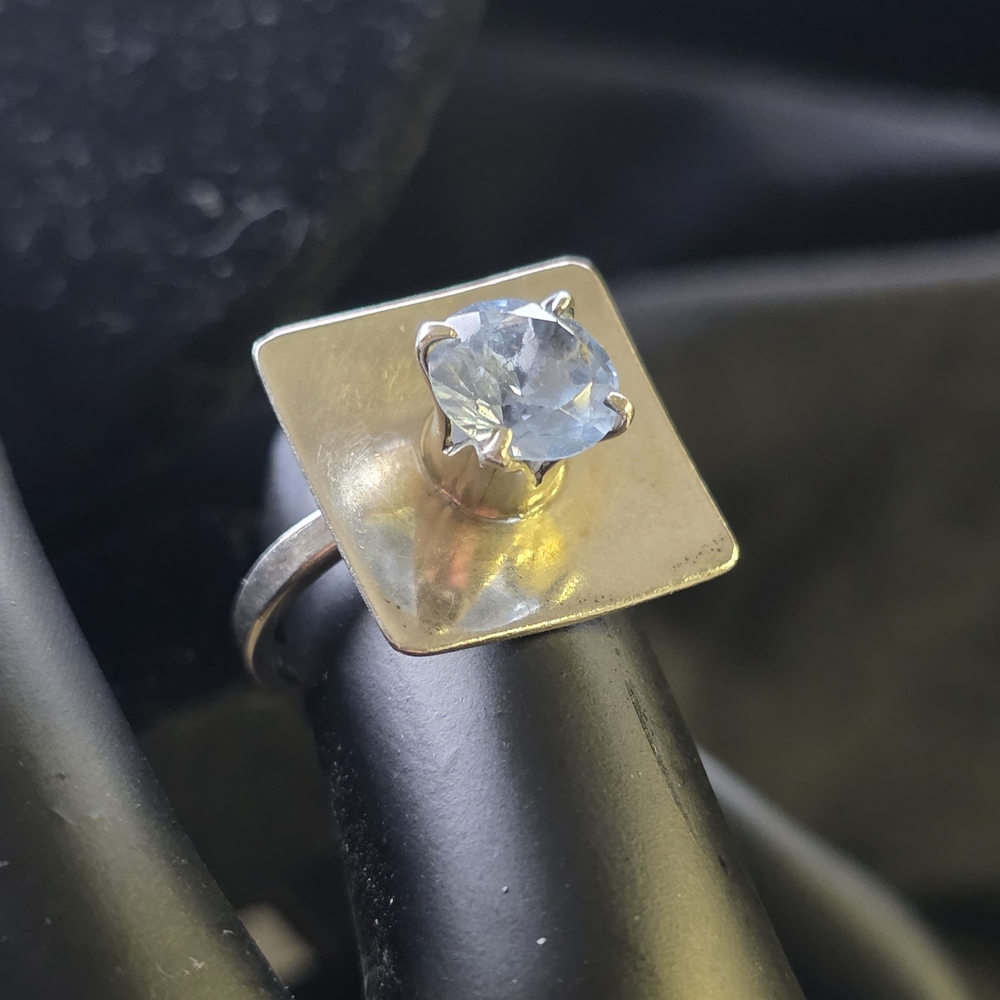 Sterling Silver Square Cocktail Ring with Bluer Gem